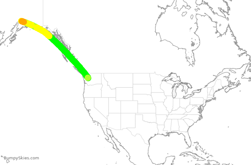Turbulence forecast map for DAL833, ANC to SEA