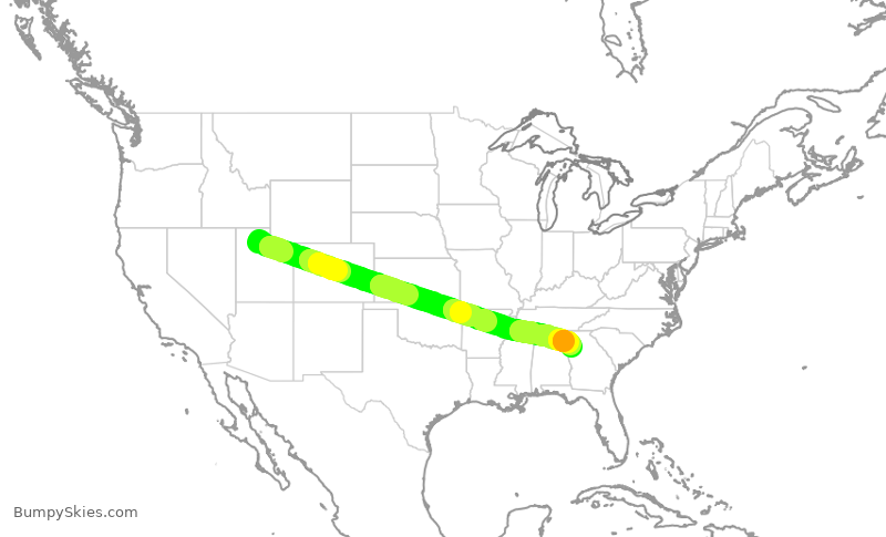 Turbulence forecast map for DAL835, SLC to ATL