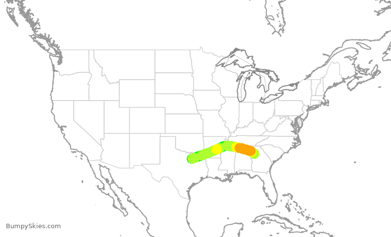 Turbulence forecast map for DAL839, DFW to ATL