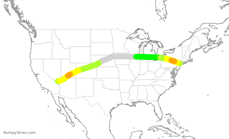Turbulence forecast map for DAL844, LAS to JFK