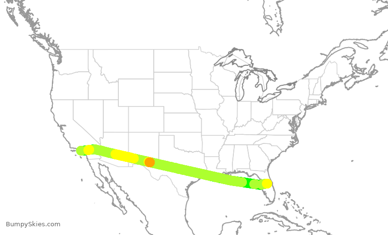 Turbulence forecast map for DAL845, MCO to LAX