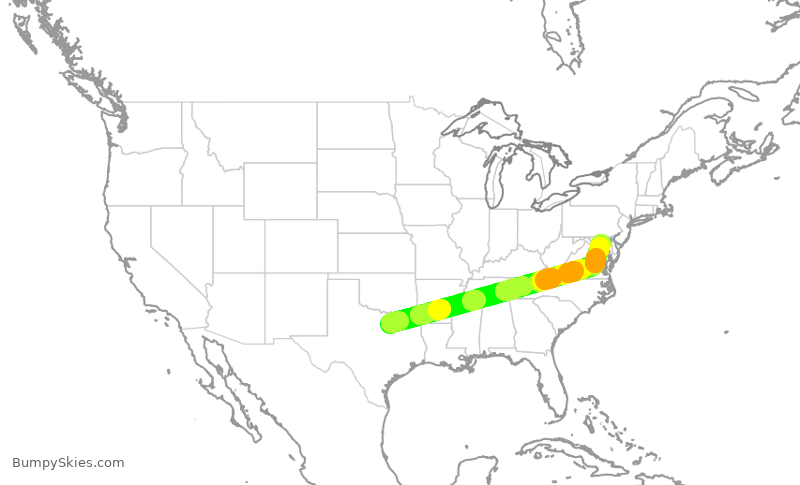 Turbulence forecast map for DAL846, DFW to BWI