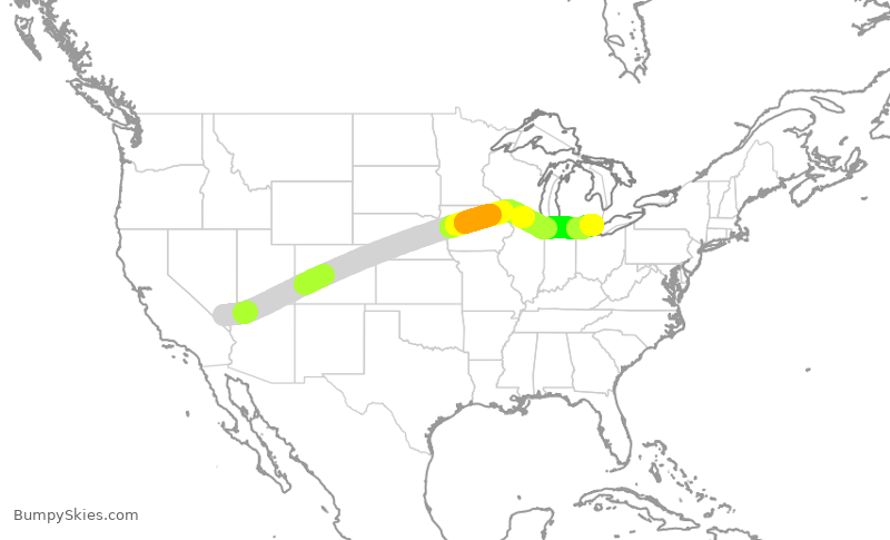 Turbulence forecast map for DAL851, LAS to DTW