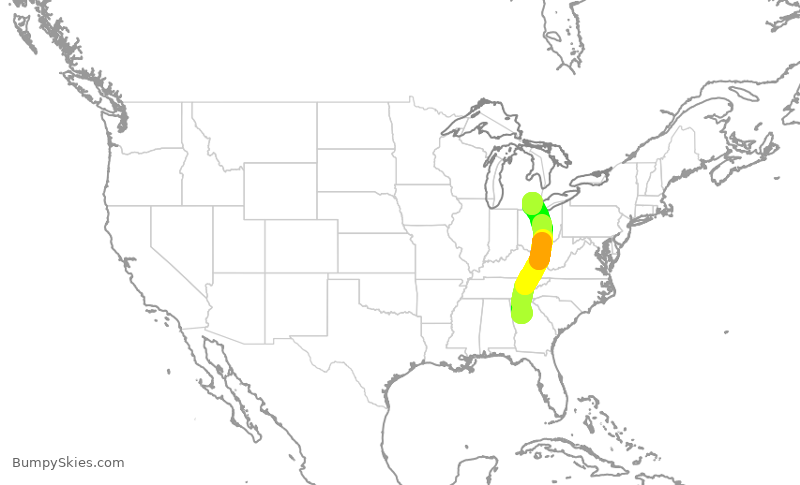 Turbulence forecast map for DAL852, ATL to DTW