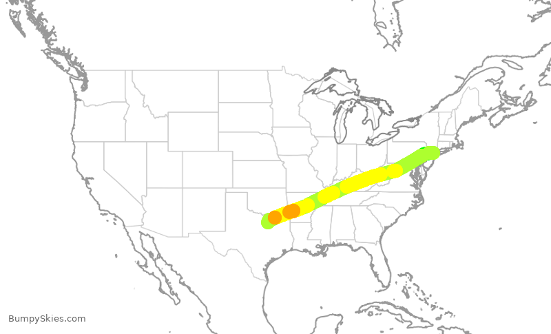 Turbulence forecast map for DAL856, LGA to DFW