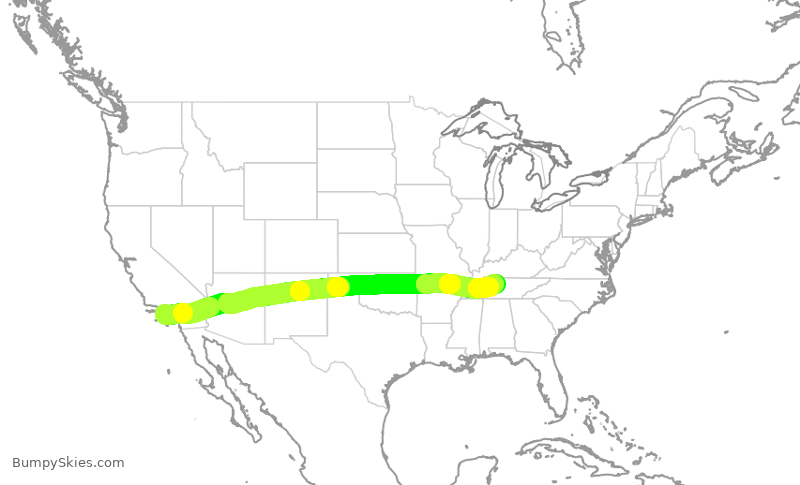 Turbulence forecast map for DAL858, LAX to BNA