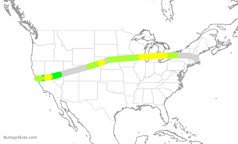 Turbulence forecast map for DAL860, BOS to SFO