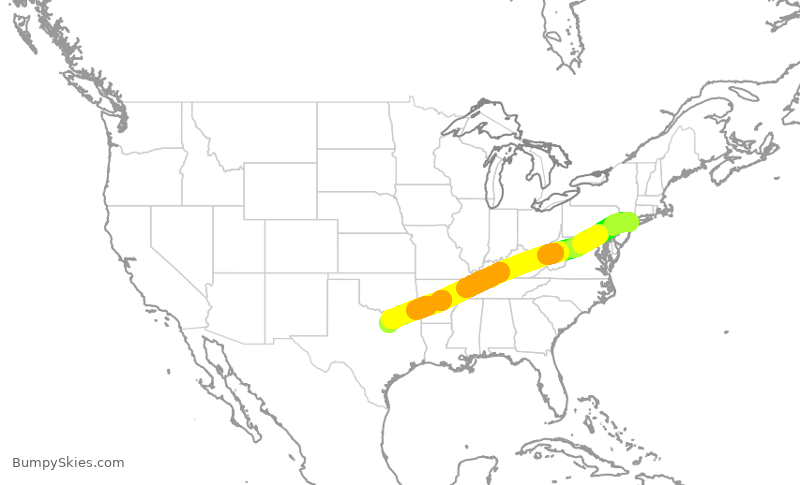 Turbulence forecast map for DAL860, LGA to DFW