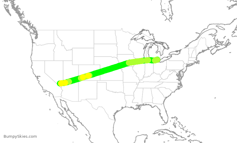 Turbulence forecast map for DAL864, LAS to DTW