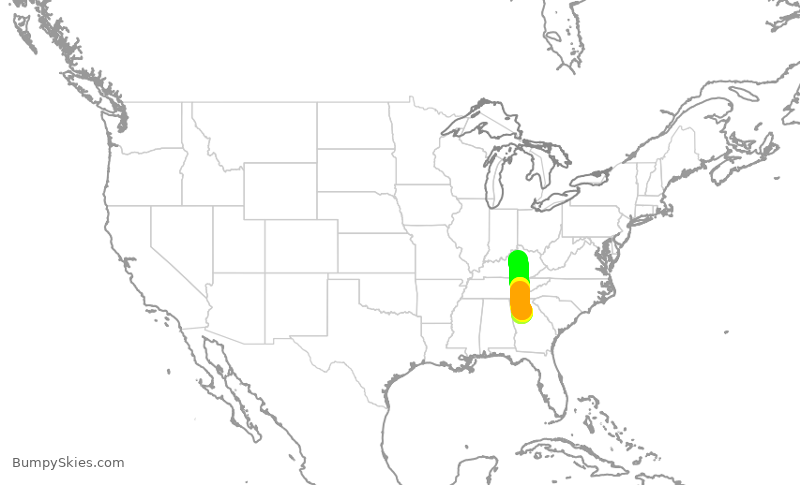 Turbulence forecast map for DAL866, ATL to LEX