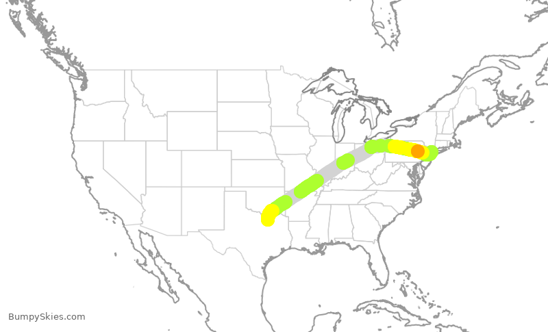 Turbulence forecast map for DAL869, DFW to LGA