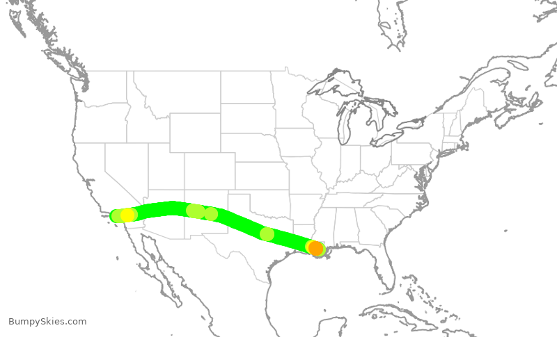 Turbulence forecast map for DAL872, MSY to LAX