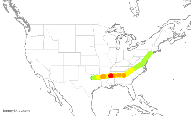 Turbulence forecast map for DAL873, DFW to LGA