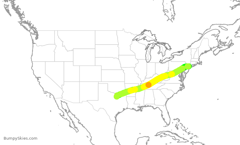 Turbulence forecast map for DAL873, LGA to DFW