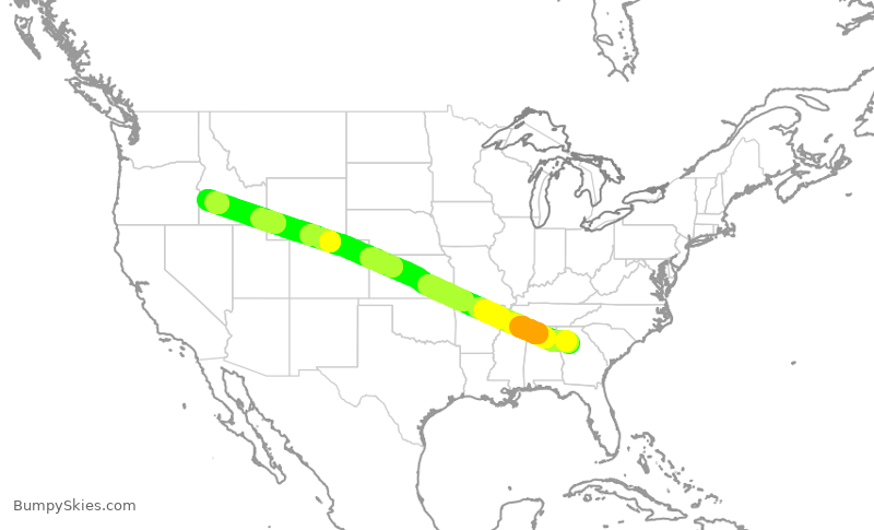 Turbulence forecast map for DAL874, ATL to BOI