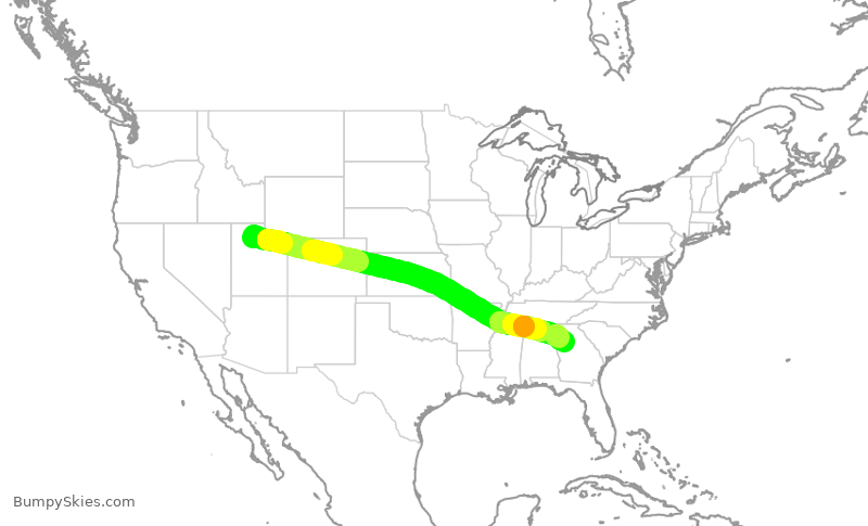 Turbulence forecast map for DAL875, SLC to ATL