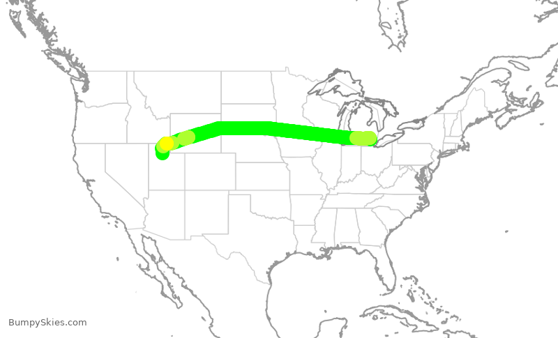 Turbulence forecast map for DAL8775, DTW to SLC