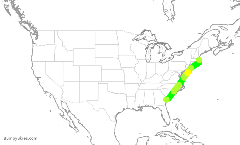 Turbulence forecast map for DAL8789, BOS to SAV