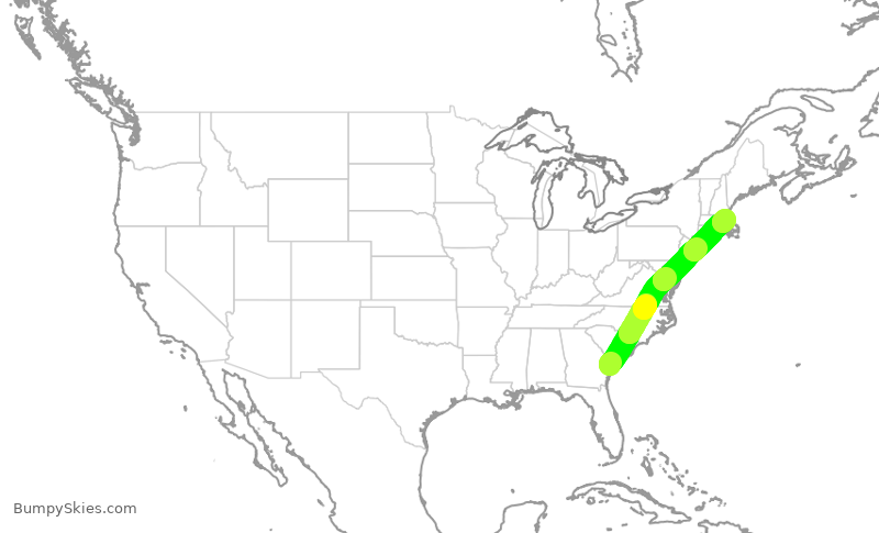 Turbulence forecast map for DAL8789, SAV to BOS