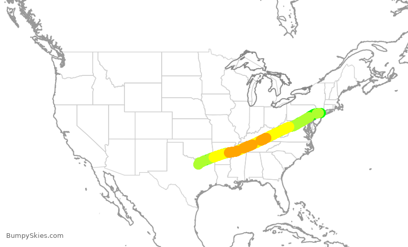 Turbulence forecast map for DAL878, LGA to DFW