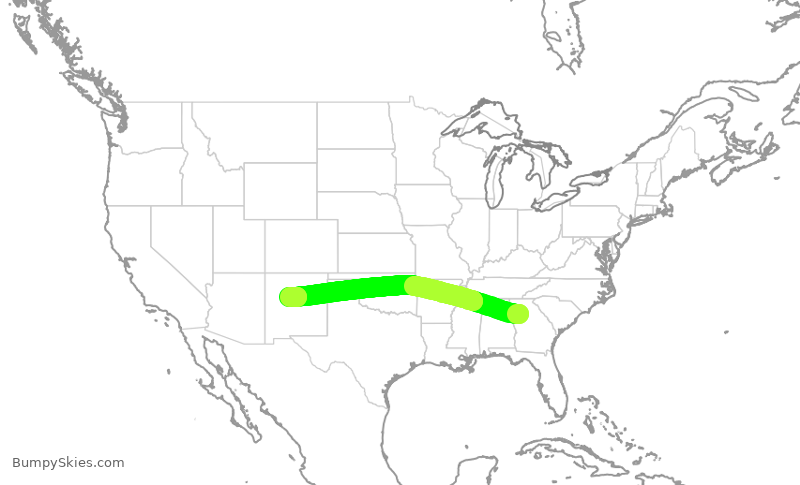 Turbulence forecast map for DAL8790, ATL to ABQ