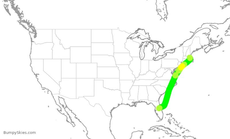 Turbulence forecast map for DAL8791, BOS to MCO