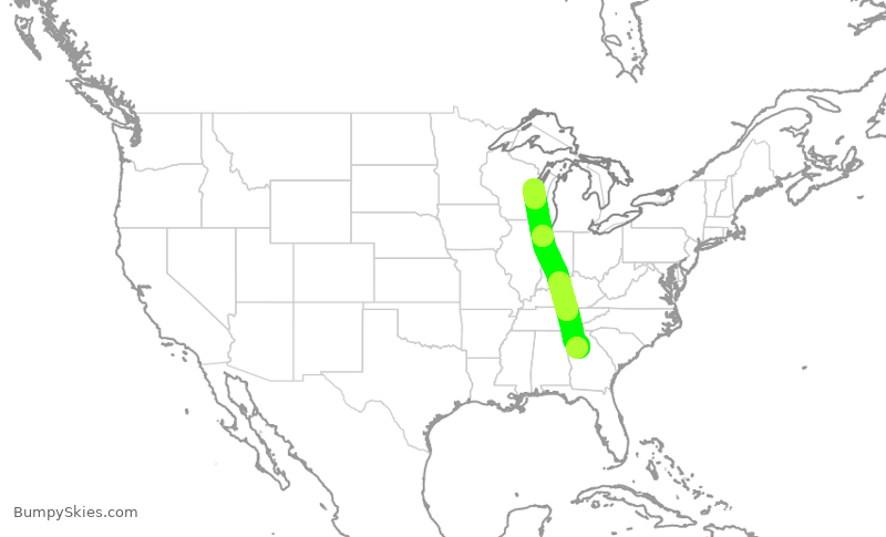 Turbulence forecast map for DAL8794, ATL to GRB