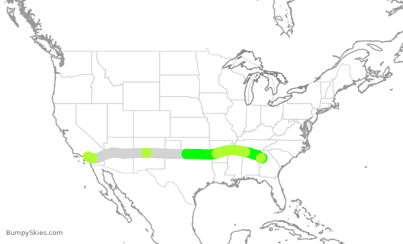 Turbulence forecast map for DAL879, ONT to ATL