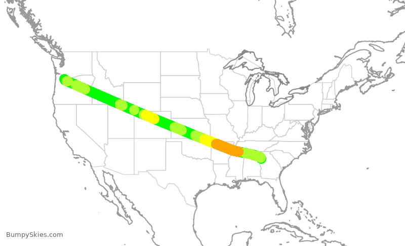 Turbulence forecast map for DAL879, PDX to ATL