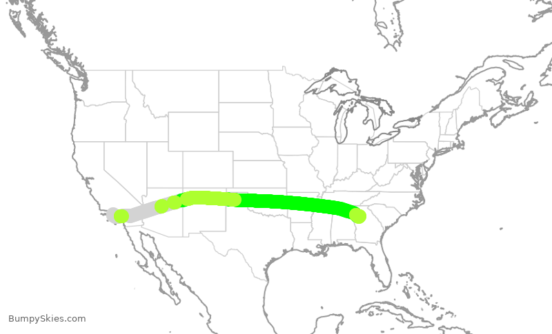 Turbulence forecast map for DAL8800, LAX to ATL