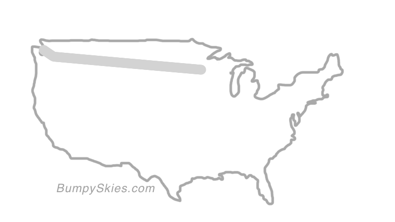 Map of continental US with illustrated flight path and turbulence forecast (described in text below)