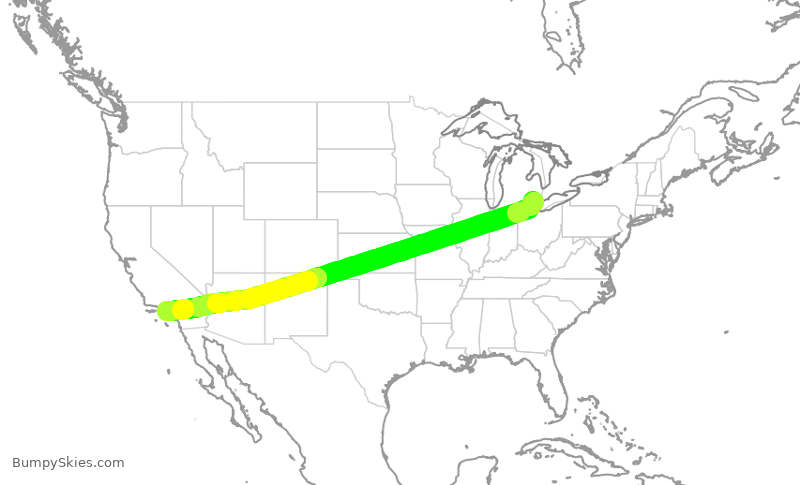Turbulence forecast map for DAL883, DTW to LAX