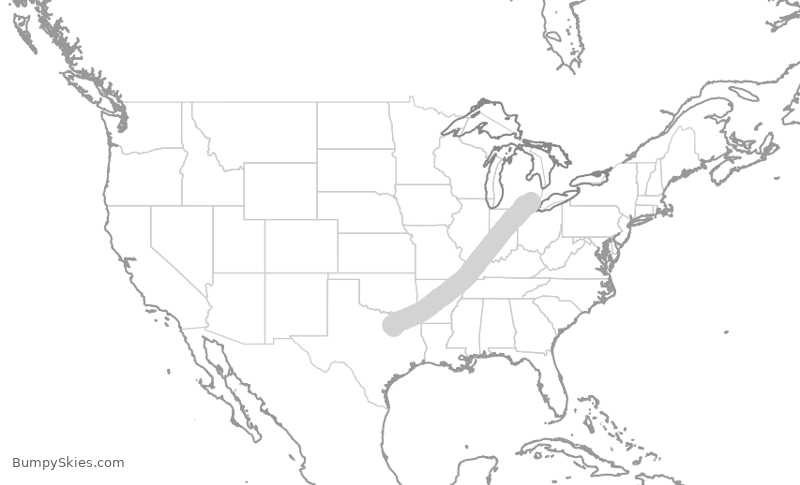 Turbulence forecast map for DAL8848, DAL to DTW