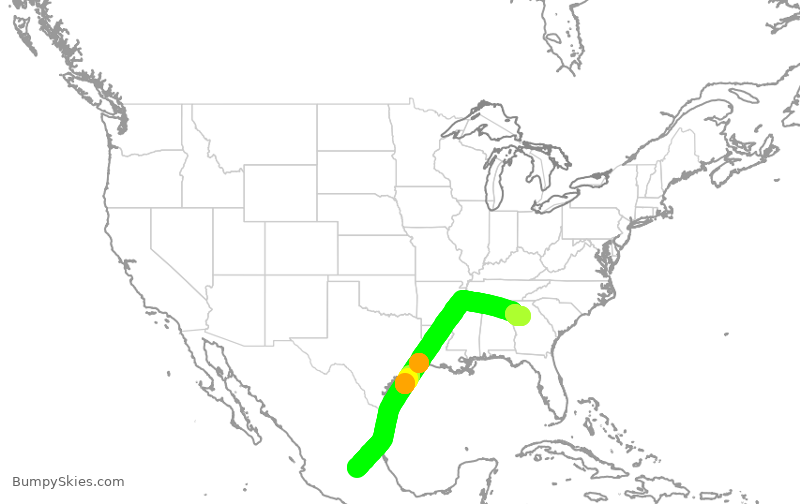 Turbulence forecast map for DAL8852, QRO to ATL