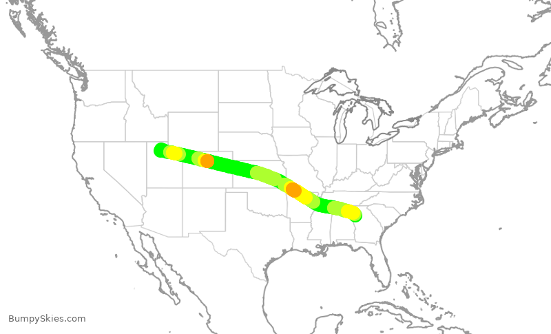 Turbulence forecast map for DAL885, SLC to ATL