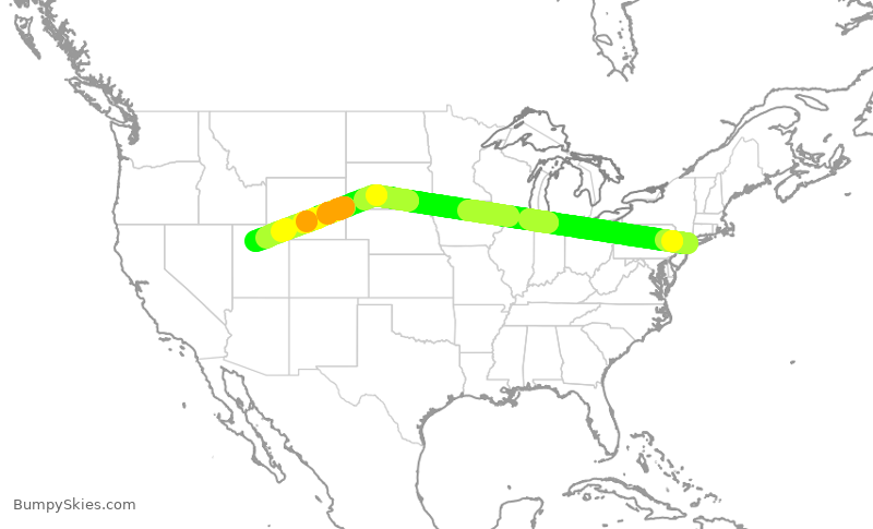 Turbulence forecast map for DAL887, JFK to SLC