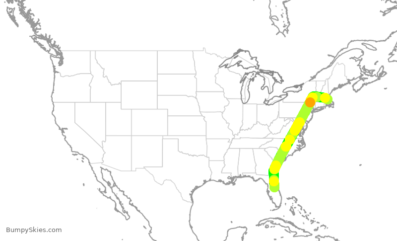 Turbulence forecast map for DAL888, MCO to BOS