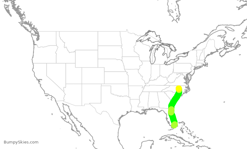 Turbulence forecast map for DAL890, RDU to MIA
