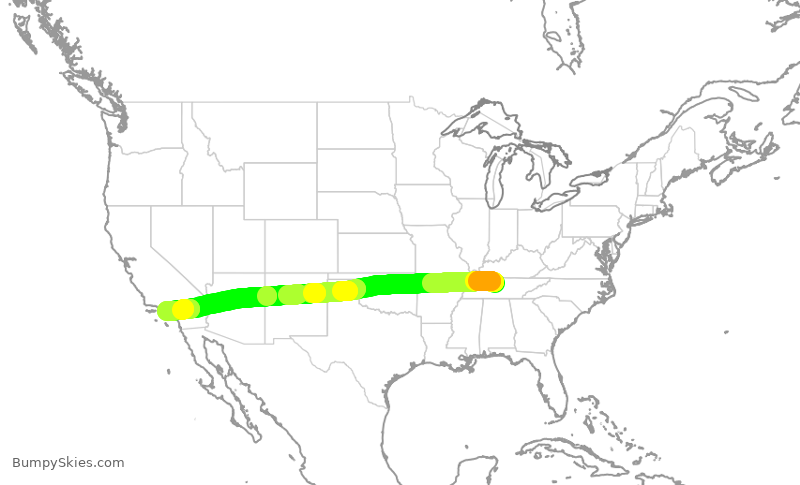 Turbulence forecast map for DAL891, BNA to LAX