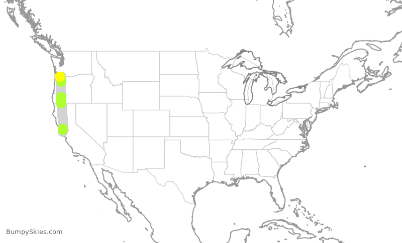 Turbulence forecast map for DAL8926, SFO to PDX