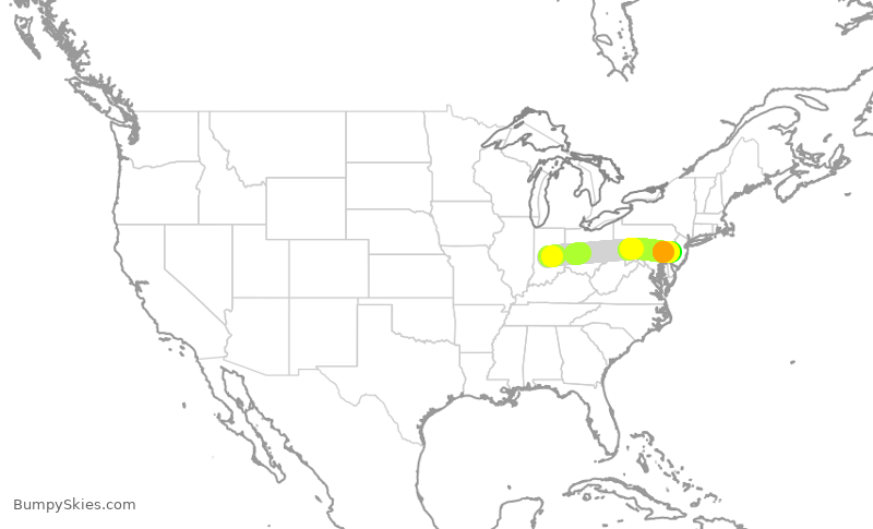 Turbulence forecast map for DAL8938, IND to PHL