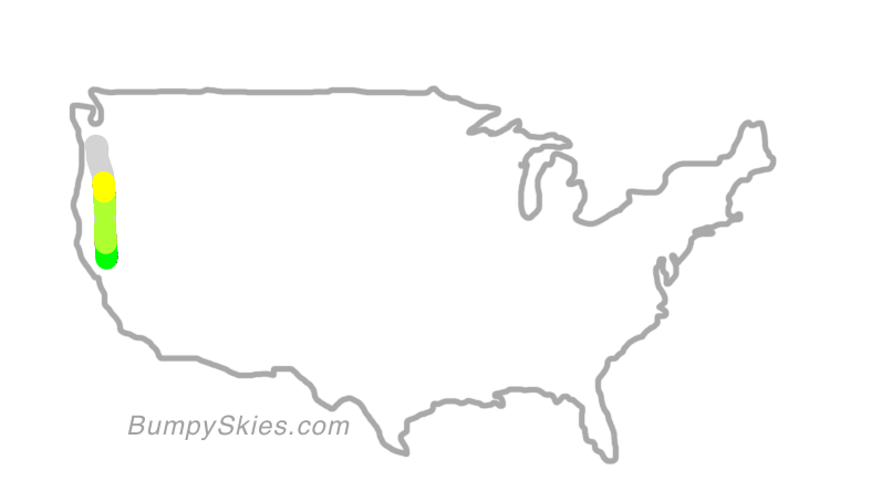 Map of continental US with illustrated flight path and turbulence forecast (described in text below)