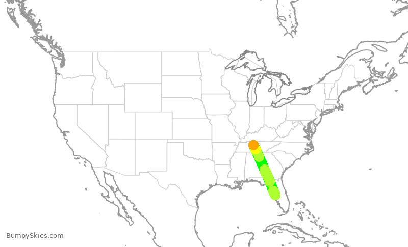 Turbulence forecast map for DAL8952, BNA to TPA