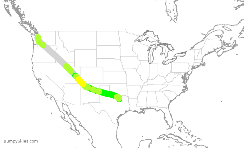 Turbulence forecast map for DAL8958, SEA to DAL