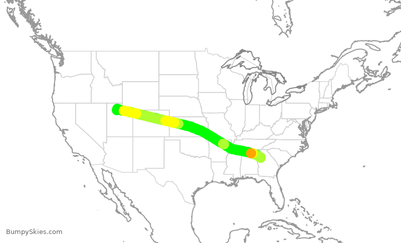 Turbulence forecast map for DAL897, SLC to ATL
