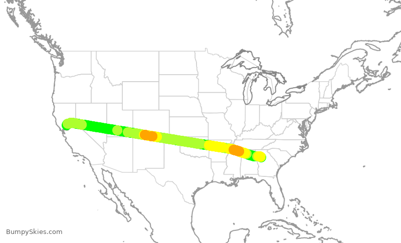 Turbulence forecast map for DAL904, ATL to SMF