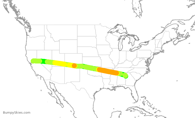 Turbulence forecast map for DAL904, SMF to ATL