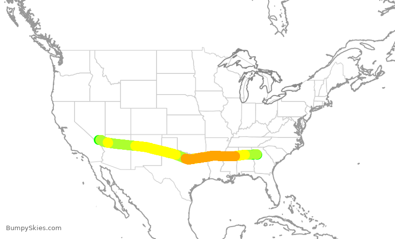 Turbulence forecast map for DAL919, ATL to LAS