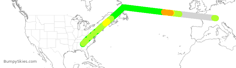 Turbulence forecast map for DAL91, ZRH to ATL