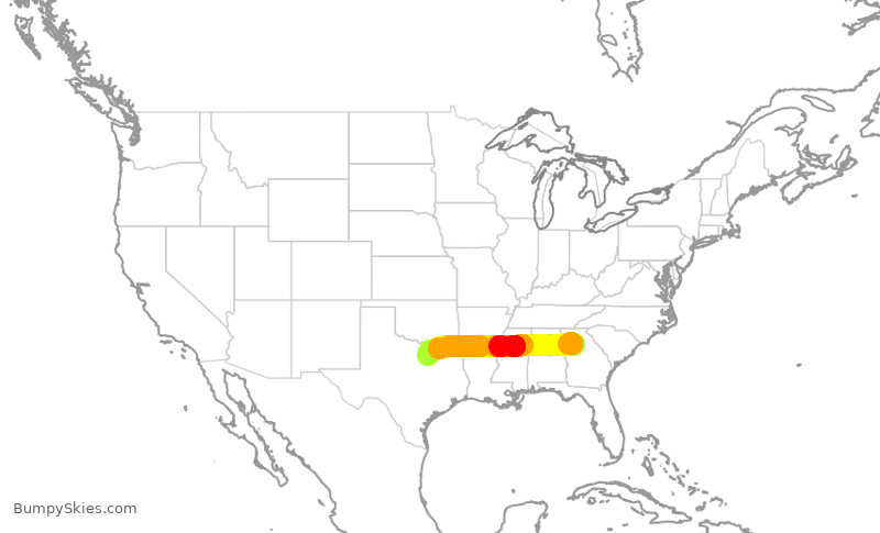Turbulence forecast map for DAL921, ATL to DFW